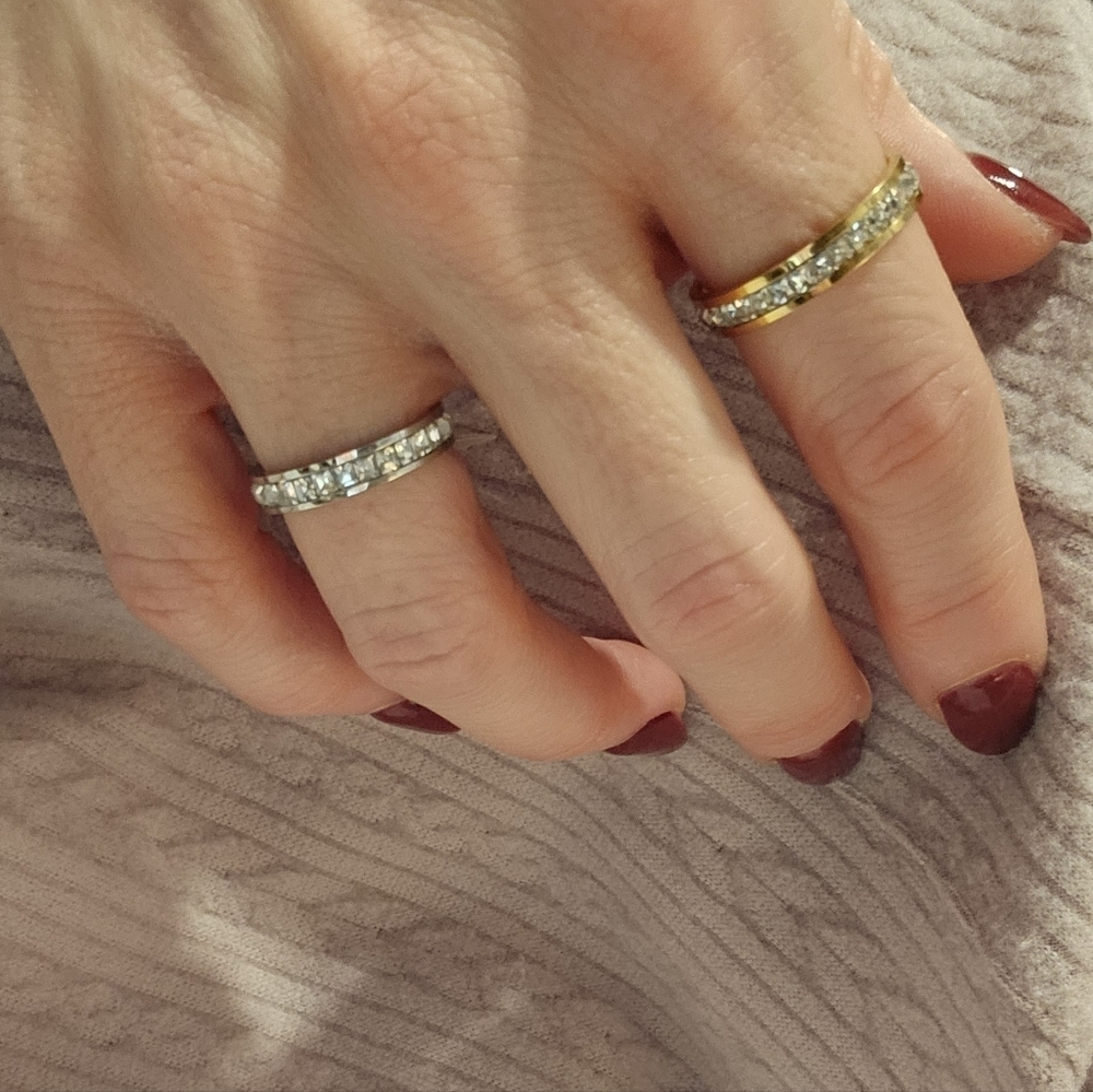 NEW Silver or Gold Princess Cut Channel Eternity Rings - Multiple Sizes
